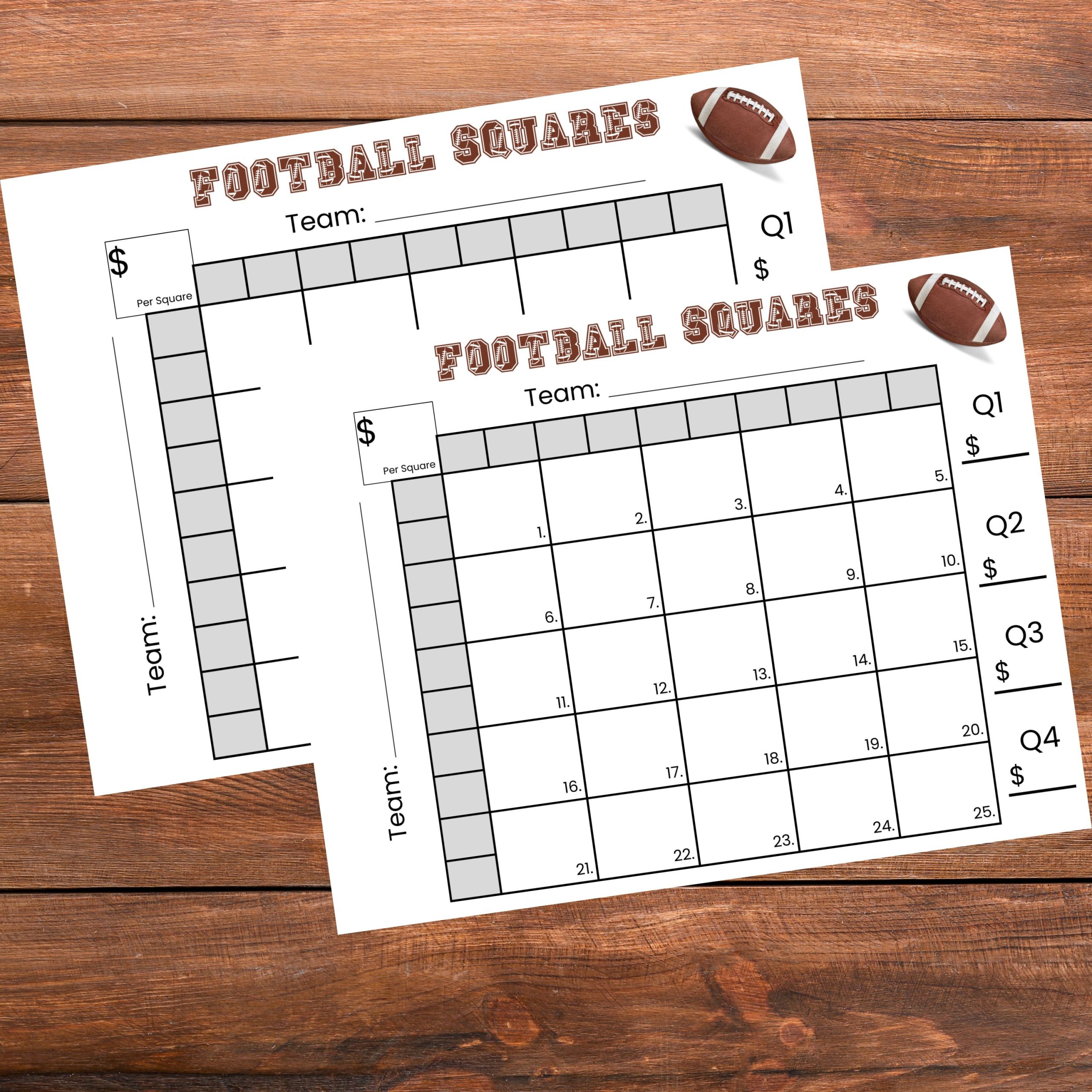 25 football squares game printable 5×5 football squares (instant